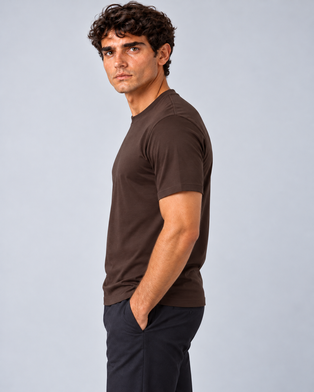 T shirt in filo di scozia marrone