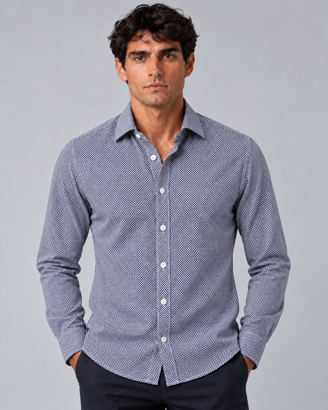 Camicia fantasy blu non stiro