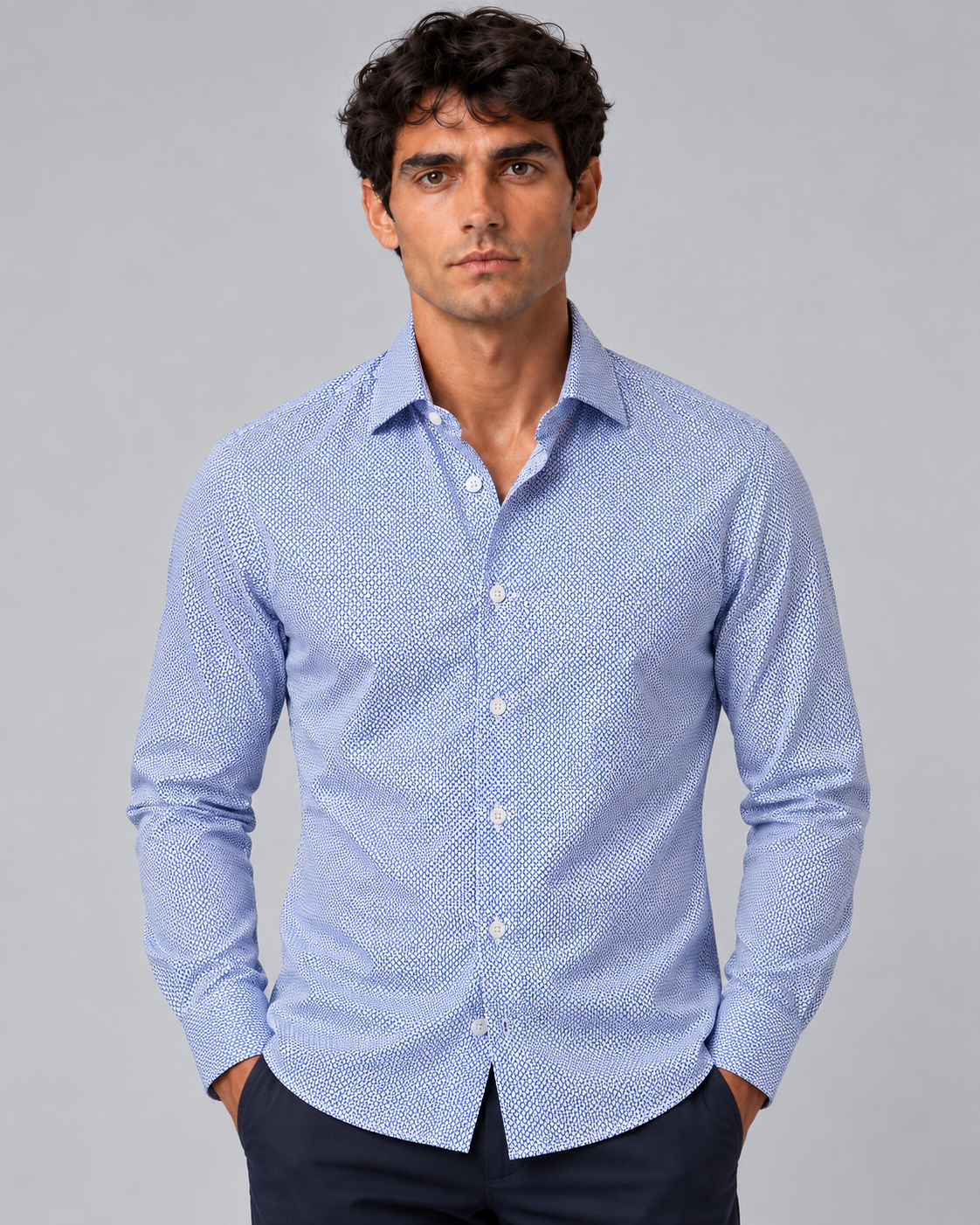 Camicia fantasia azzurra non stiro