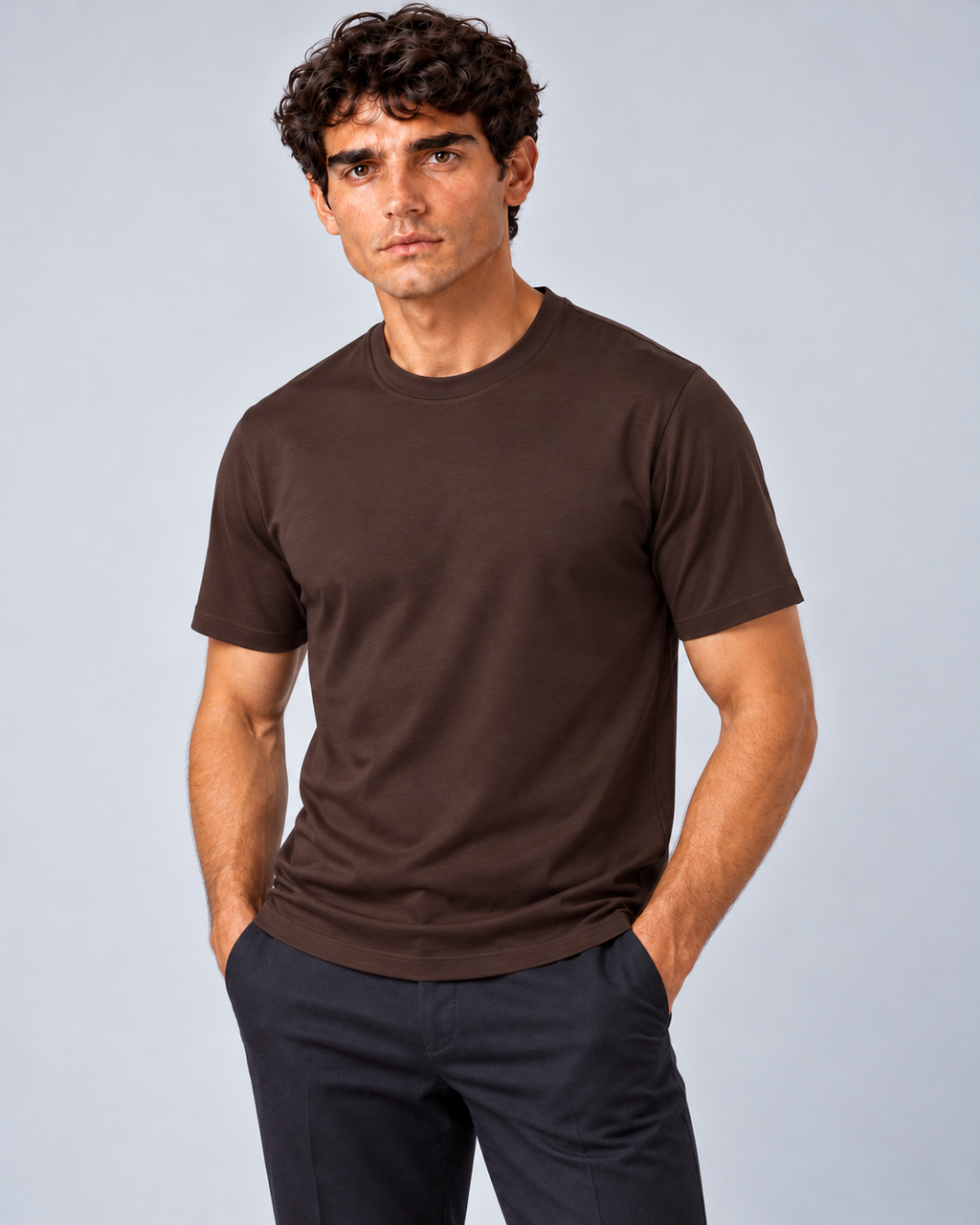 T shirt in filo di scozia marrone