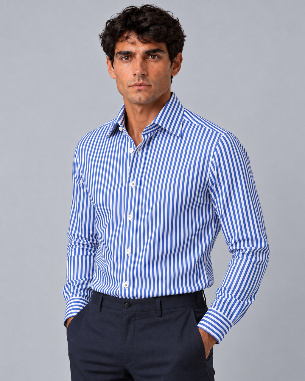 Camicia righe blu/bianco non stiro