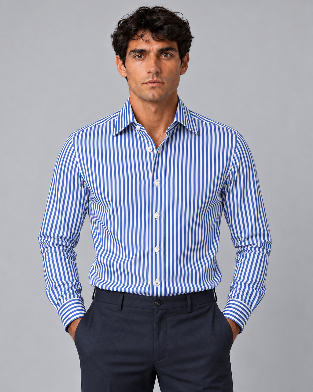 Camicia righe blu/bianco non stiro
