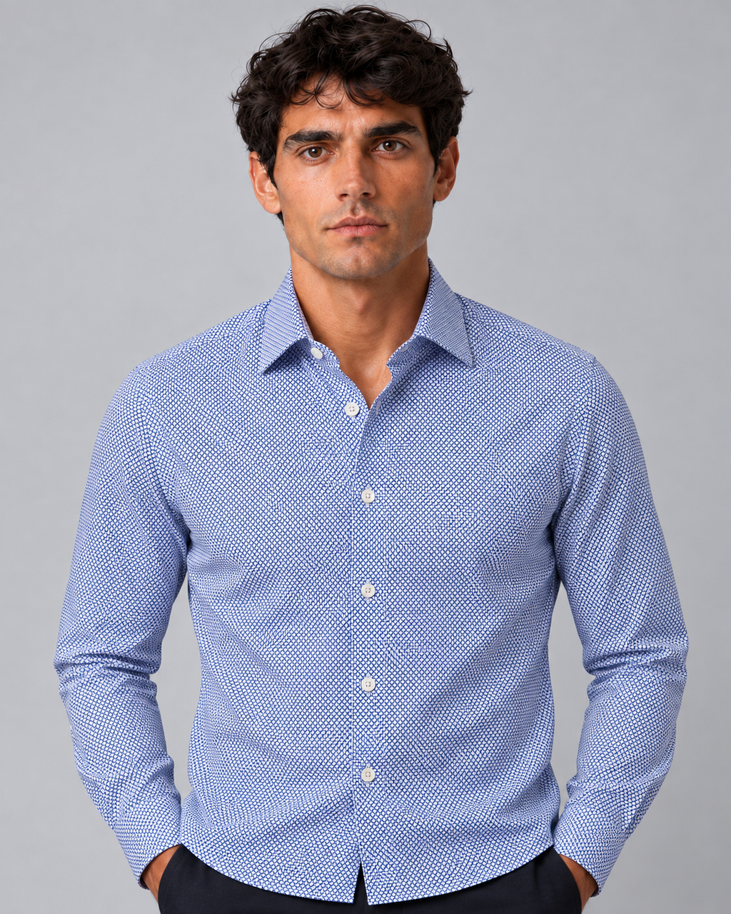 Camicia fantasia azzurra non stiro