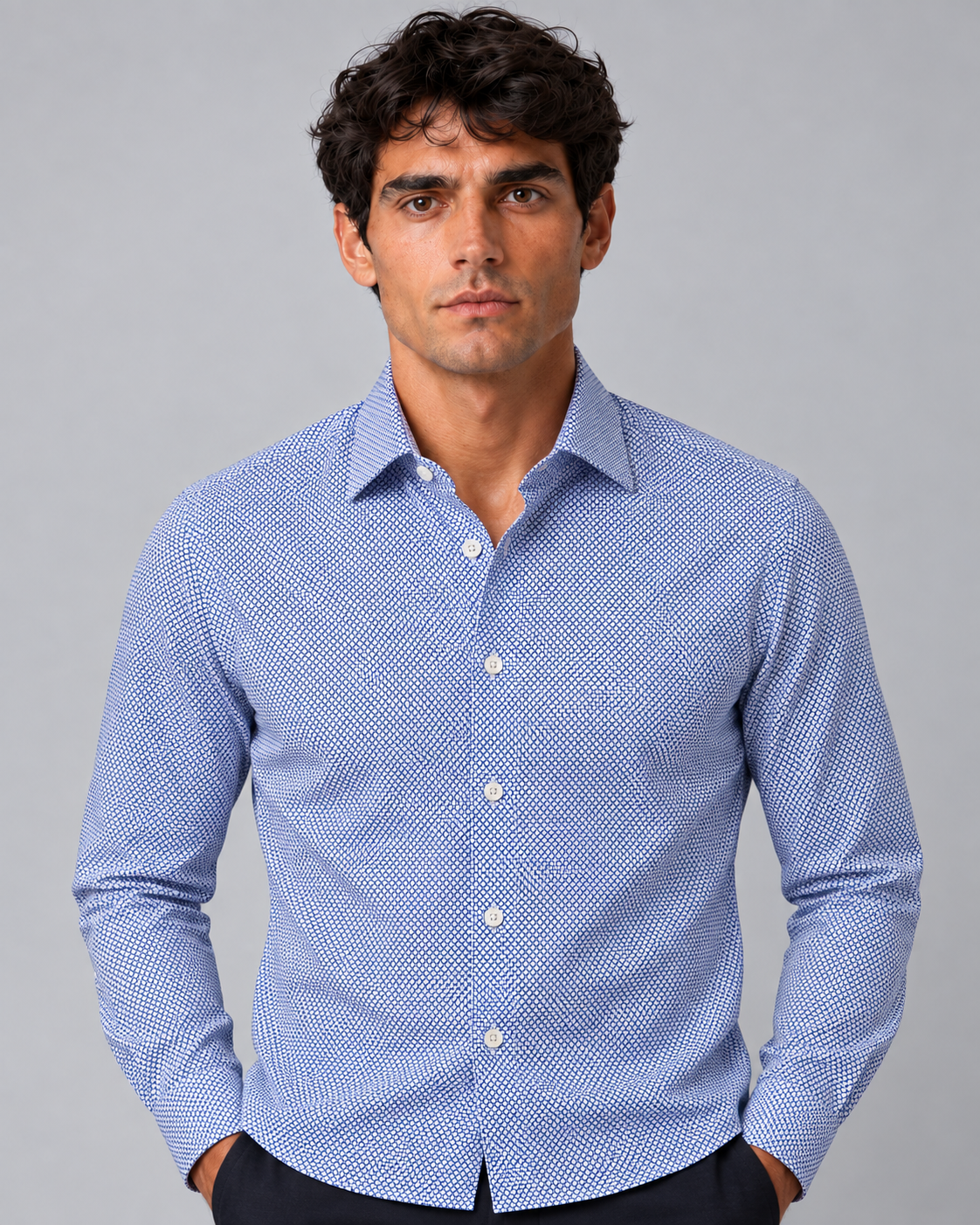 Camicia fantasia azzurra non stiro
