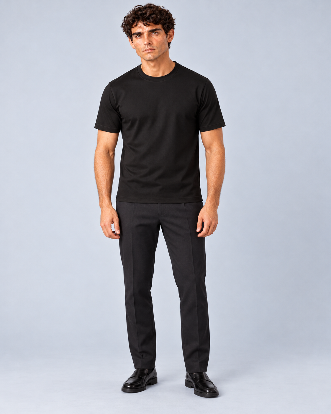 T shirt in filo di scozia nero