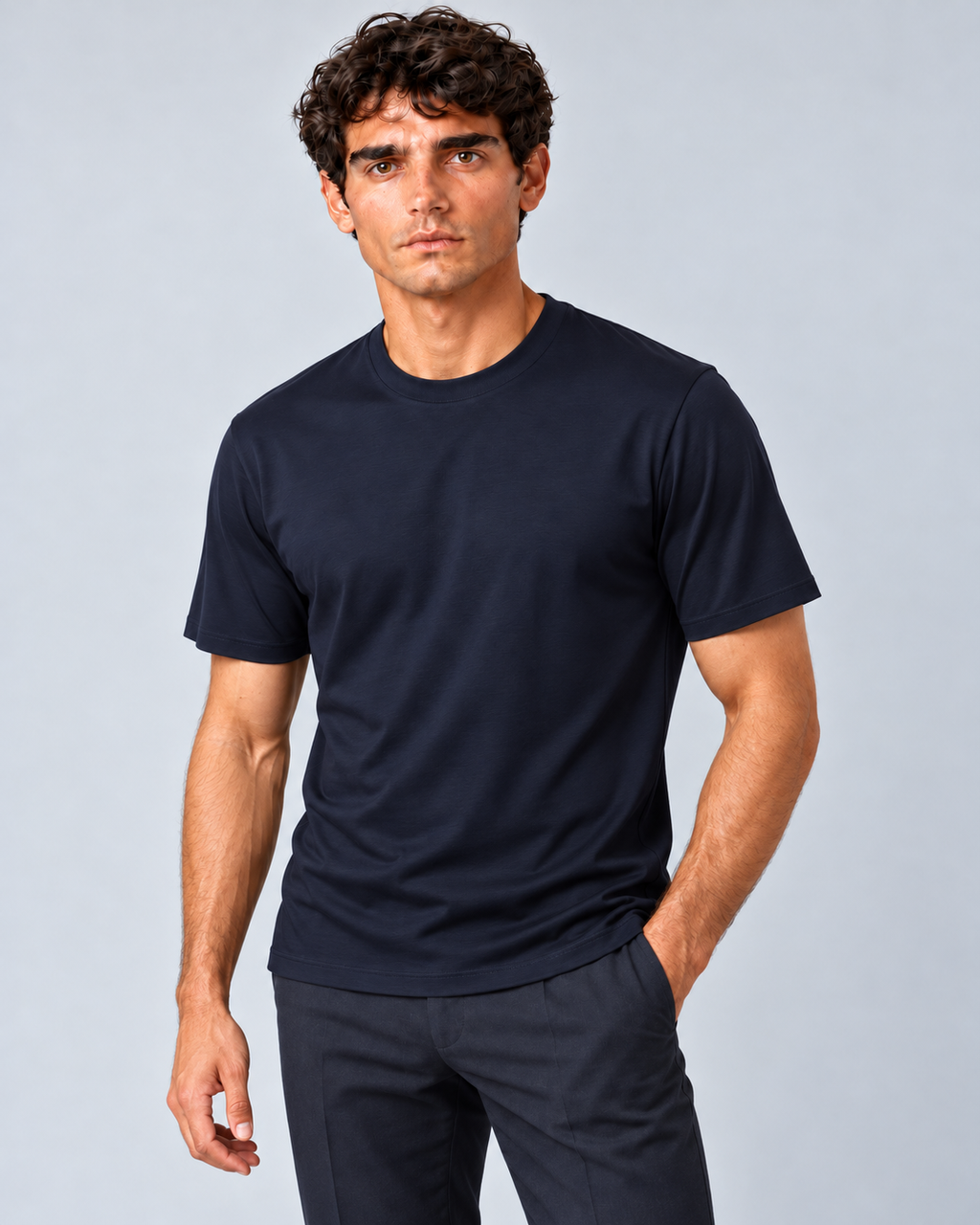 T shirt in filo di scozia blu