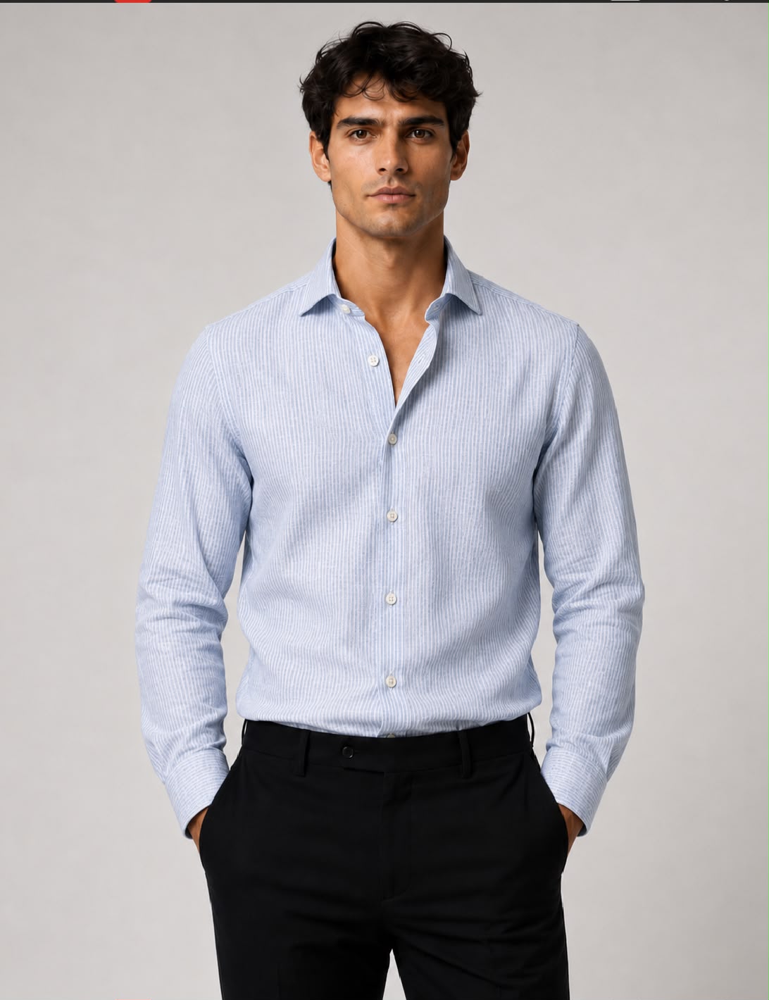 Camicia brami lino righe azzurre