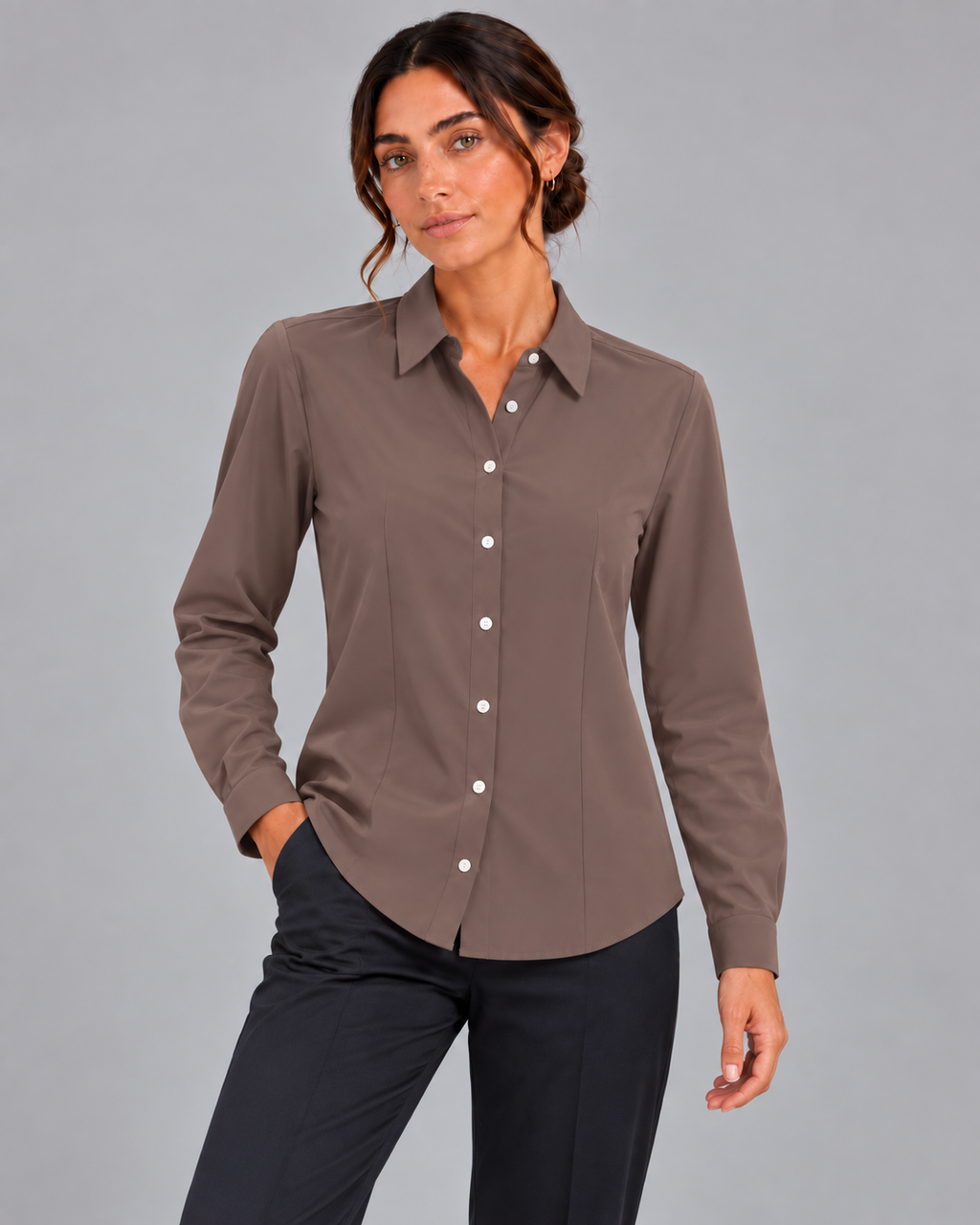 Camicia costa non stiro marrone