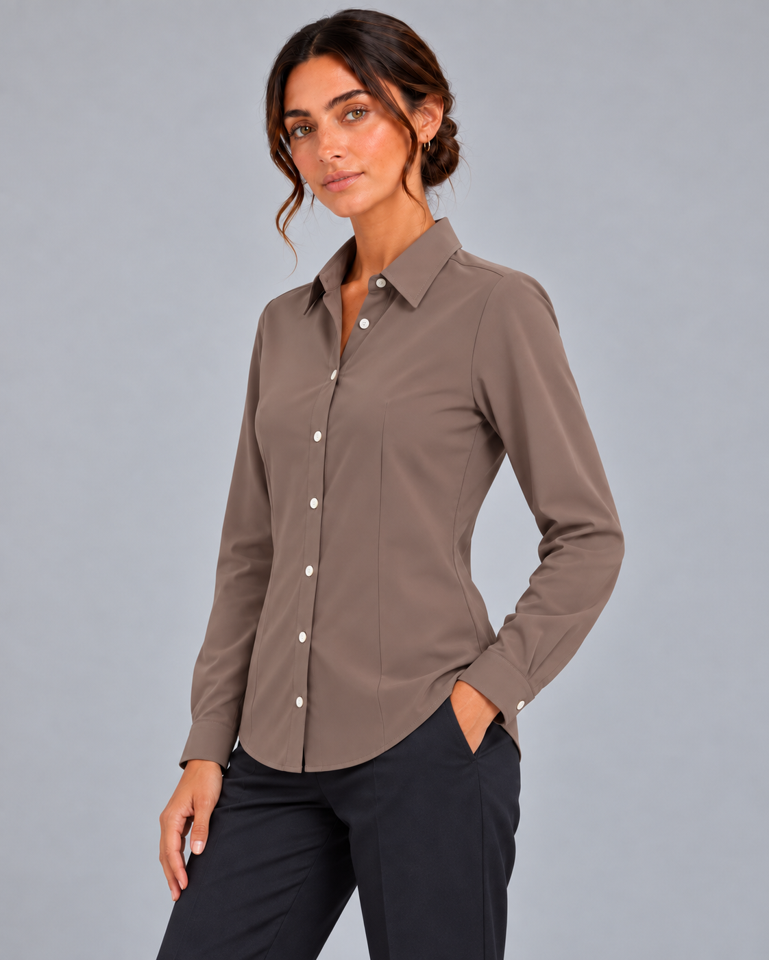 Camicia costa non stiro marrone