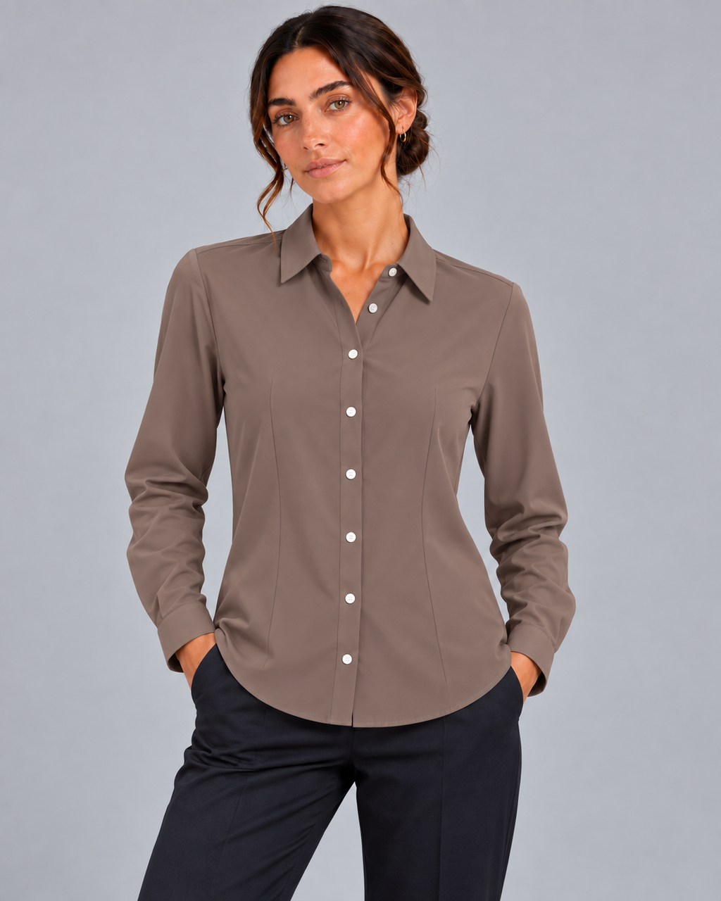 Camicia costa non stiro marrone