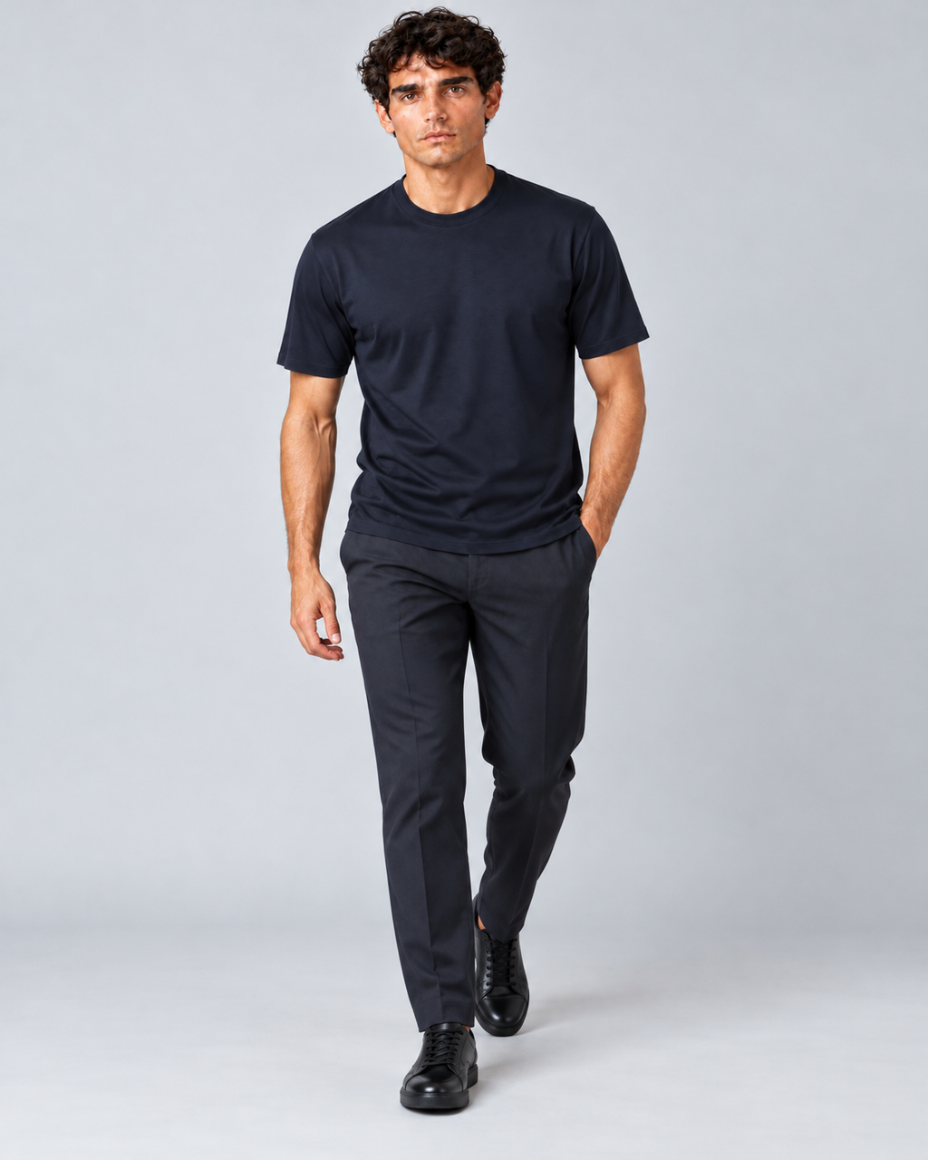 T shirt in filo di scozia blu