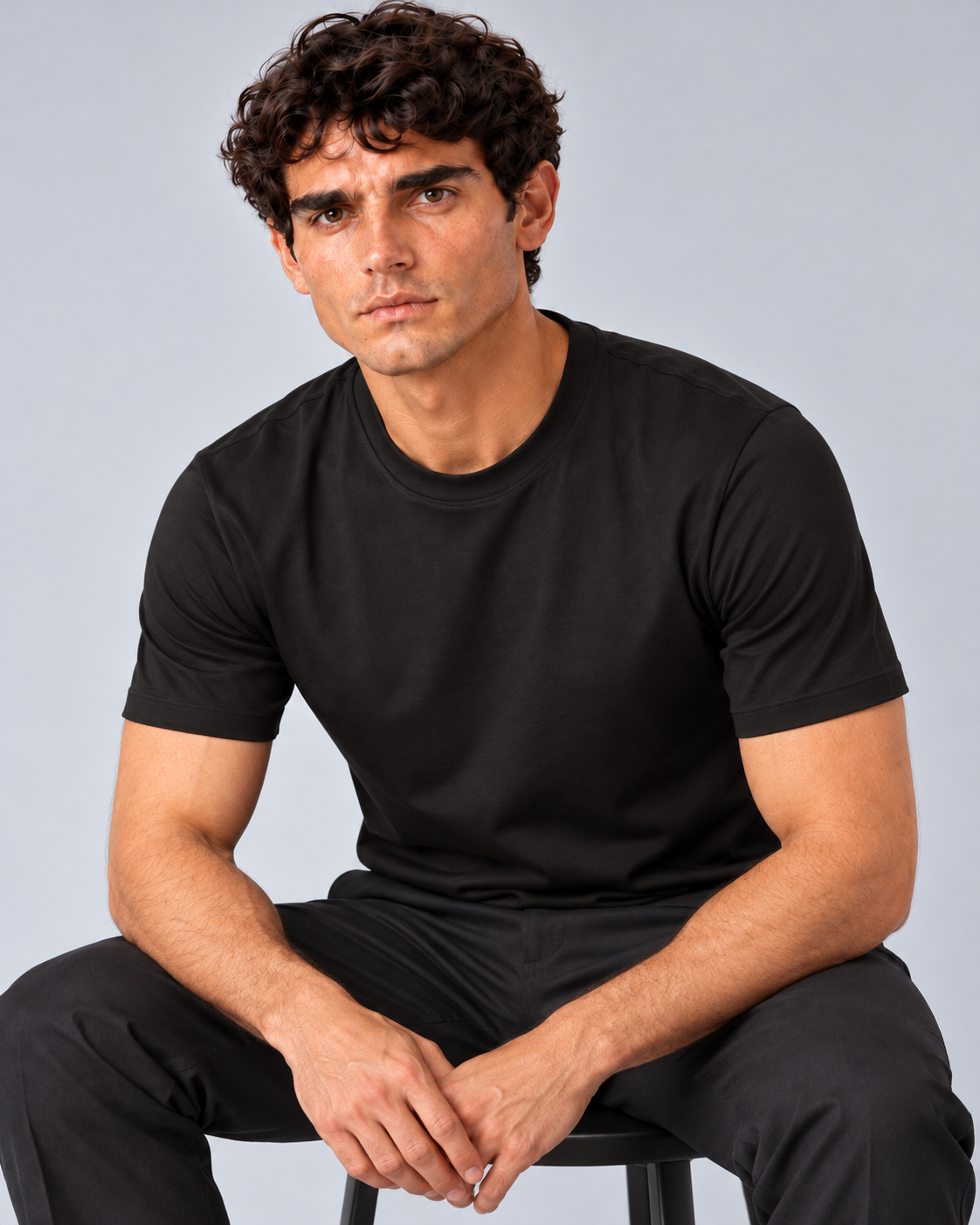 T shirt in filo di scozia nero