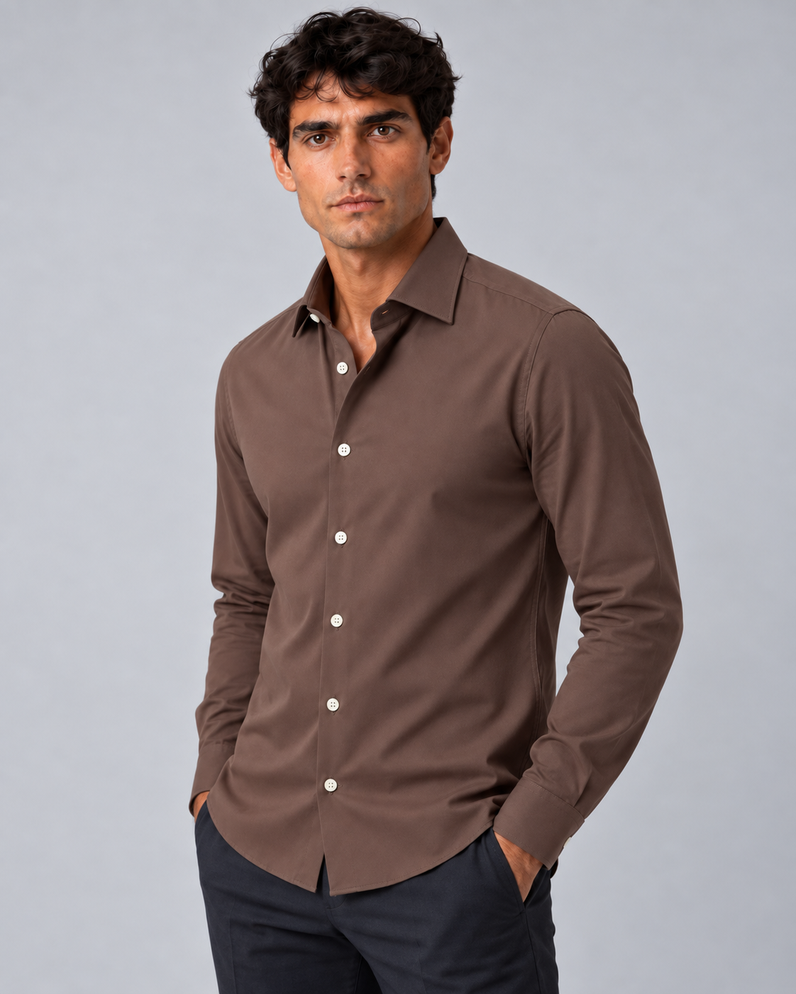Camicia non stiro marrone