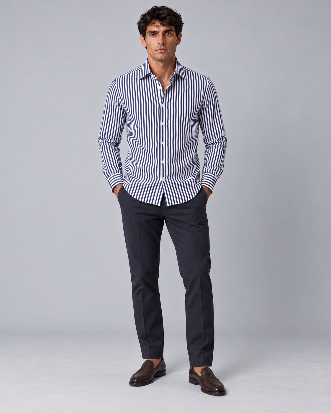 Camicia non stiro righe blu/bianco