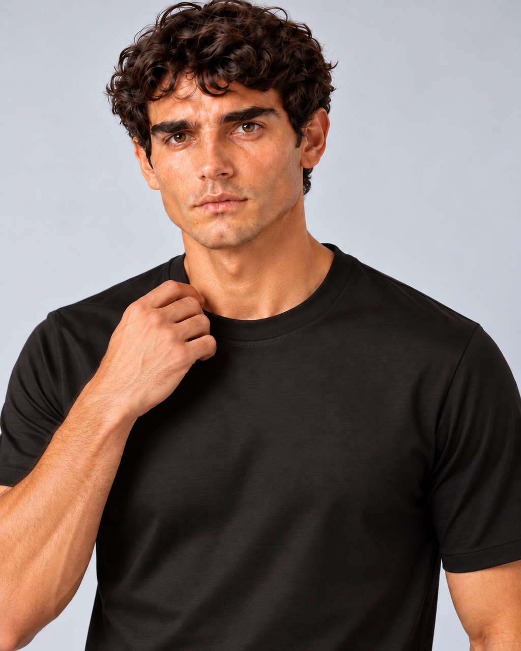 T shirt in filo di scozia nero