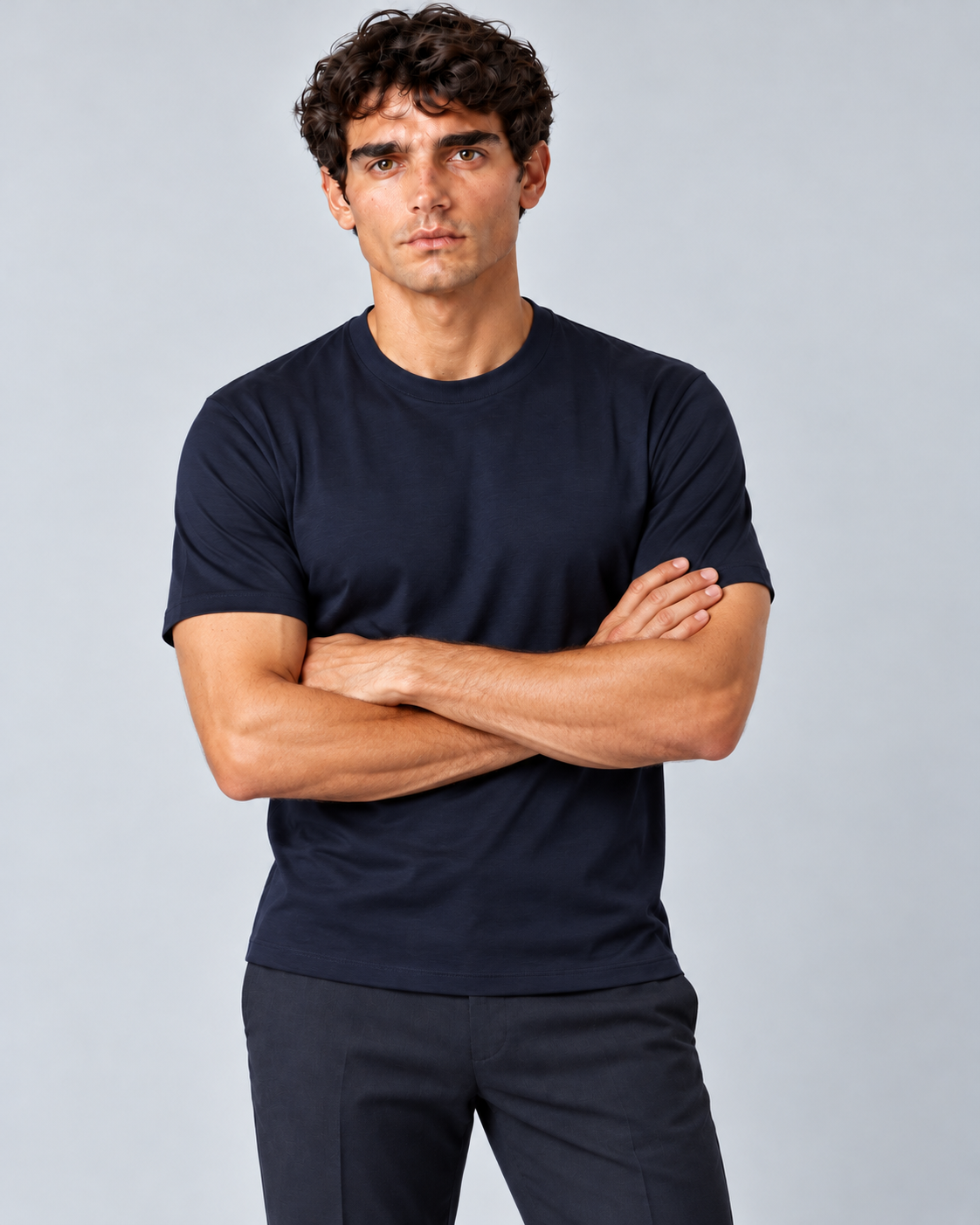 T shirt in filo di scozia blu