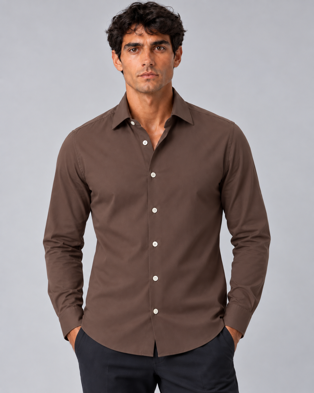 Camicia non stiro marrone