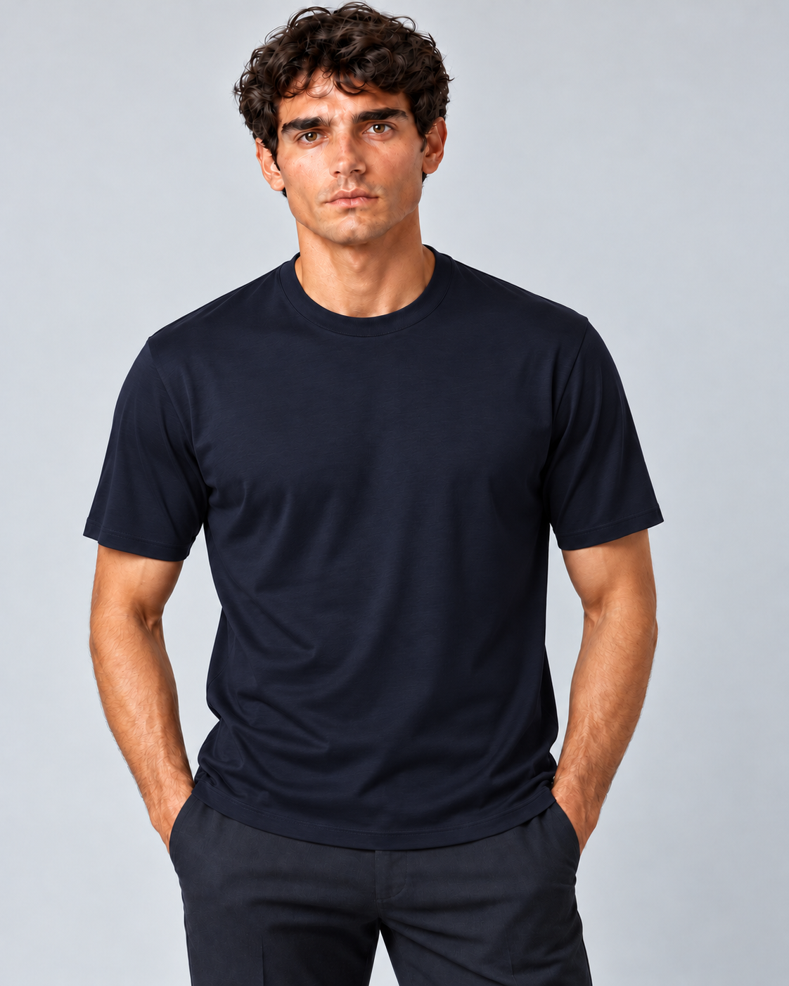 T shirt in filo di scozia blu