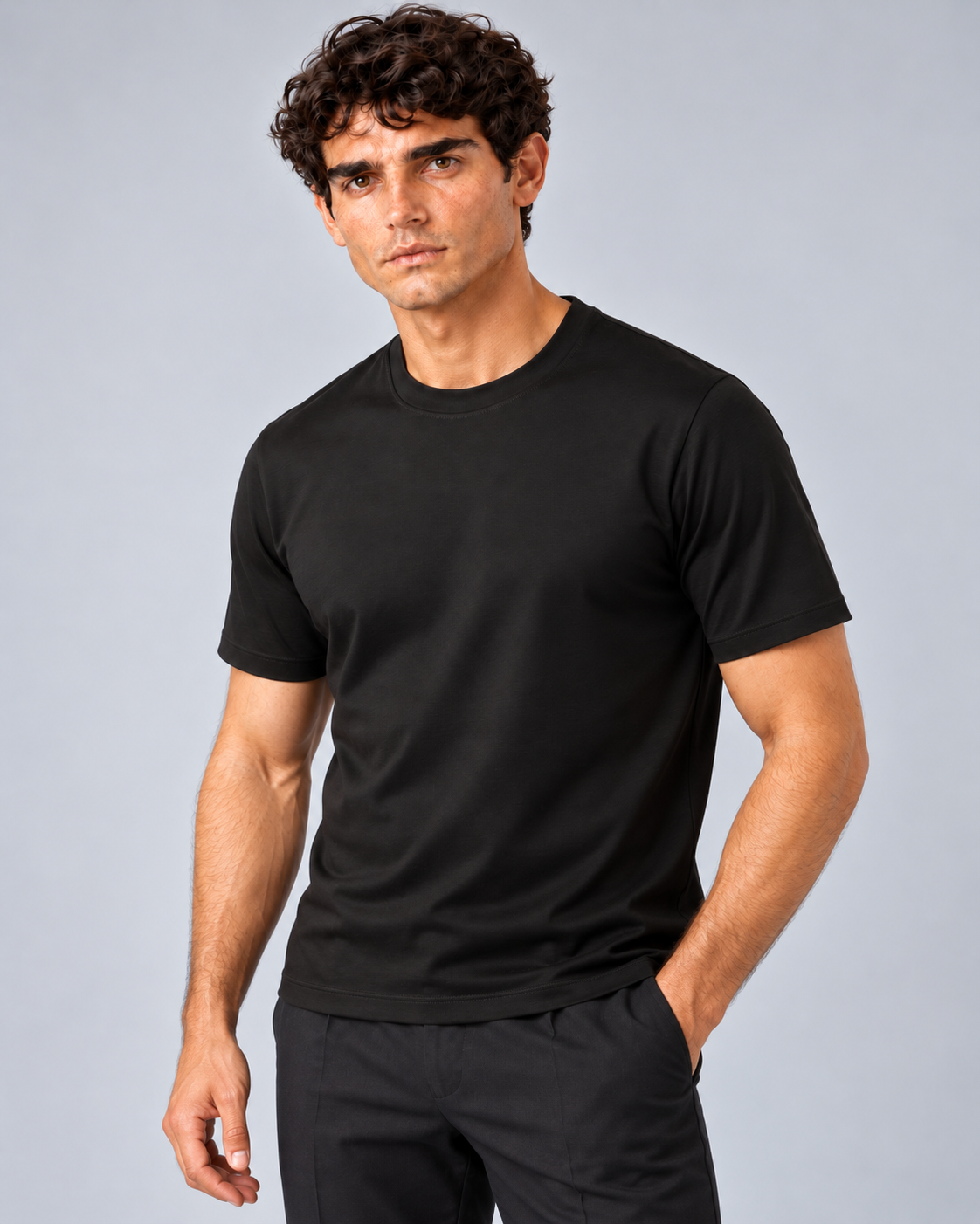 T shirt in filo di scozia nero
