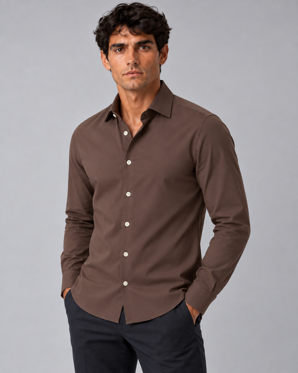 Camicia non stiro marrone