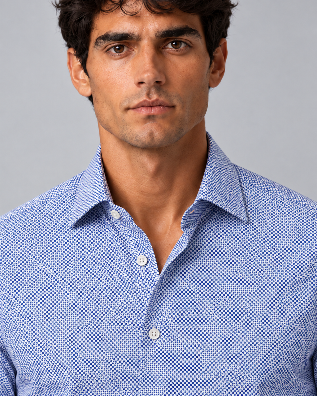 Camicia fantasia azzurra non stiro