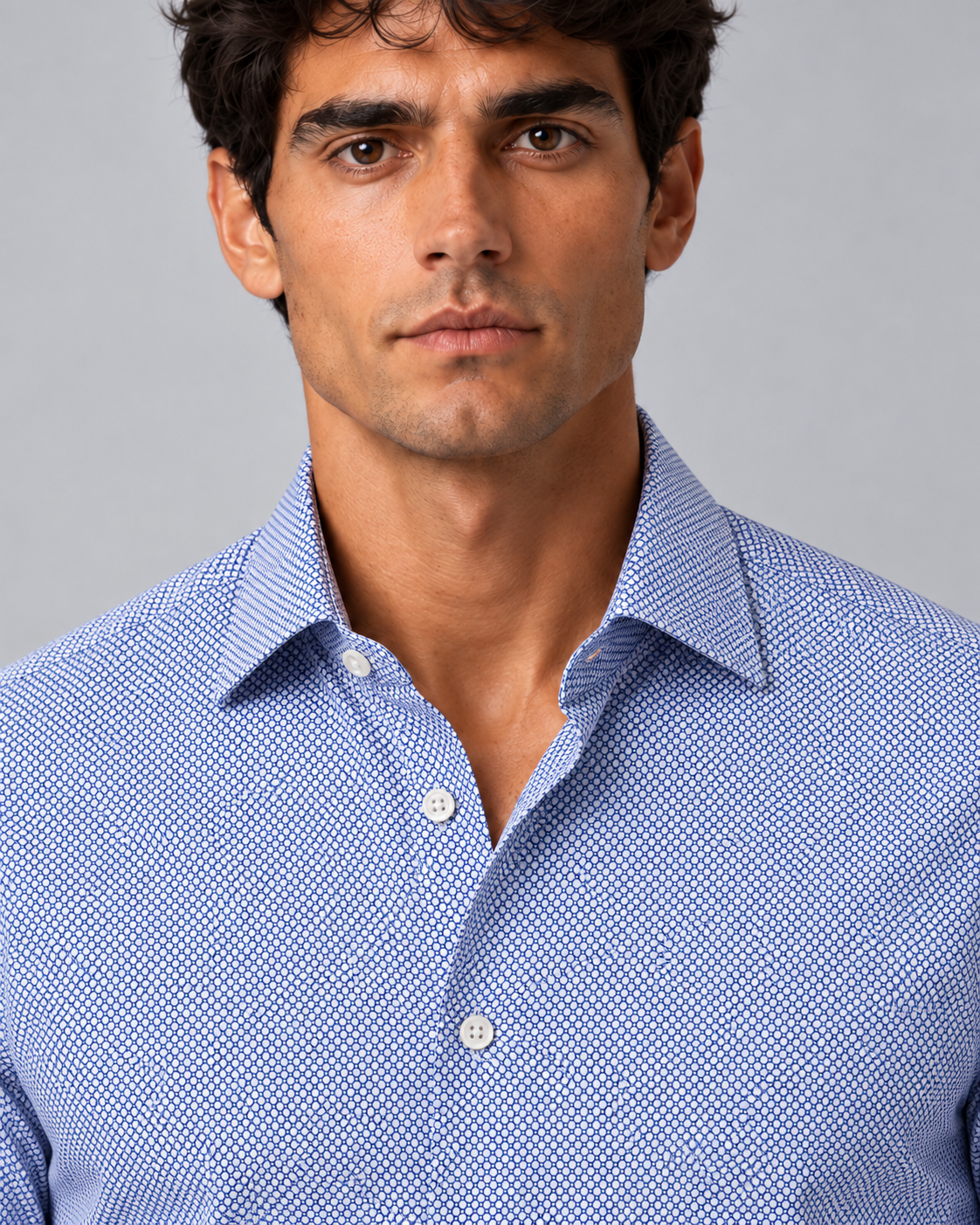 Camicia fantasia azzurra non stiro
