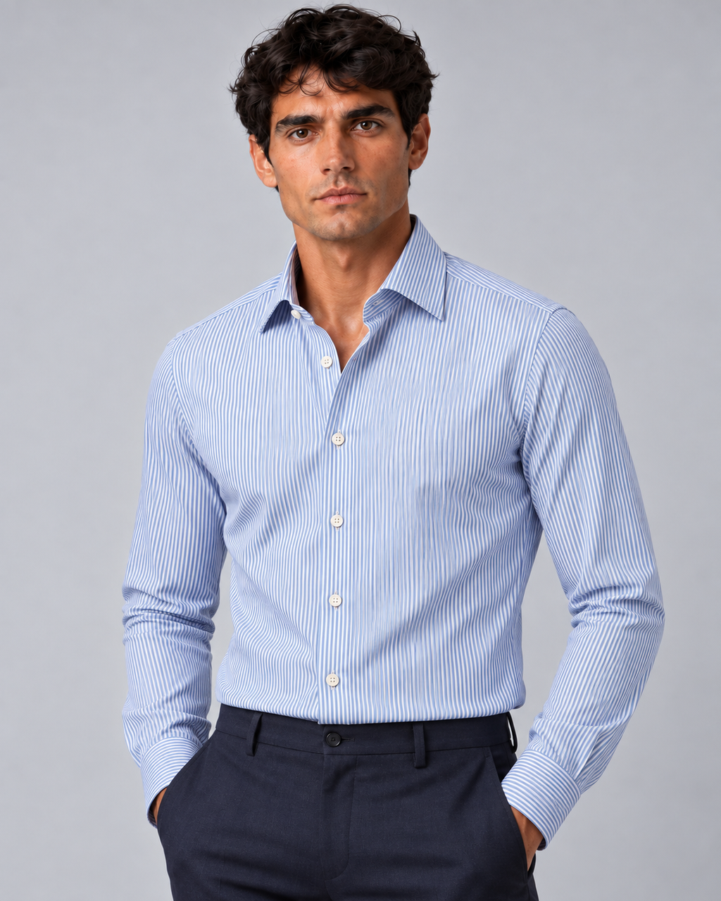 Camicia righe bianco/azzurro non stiro