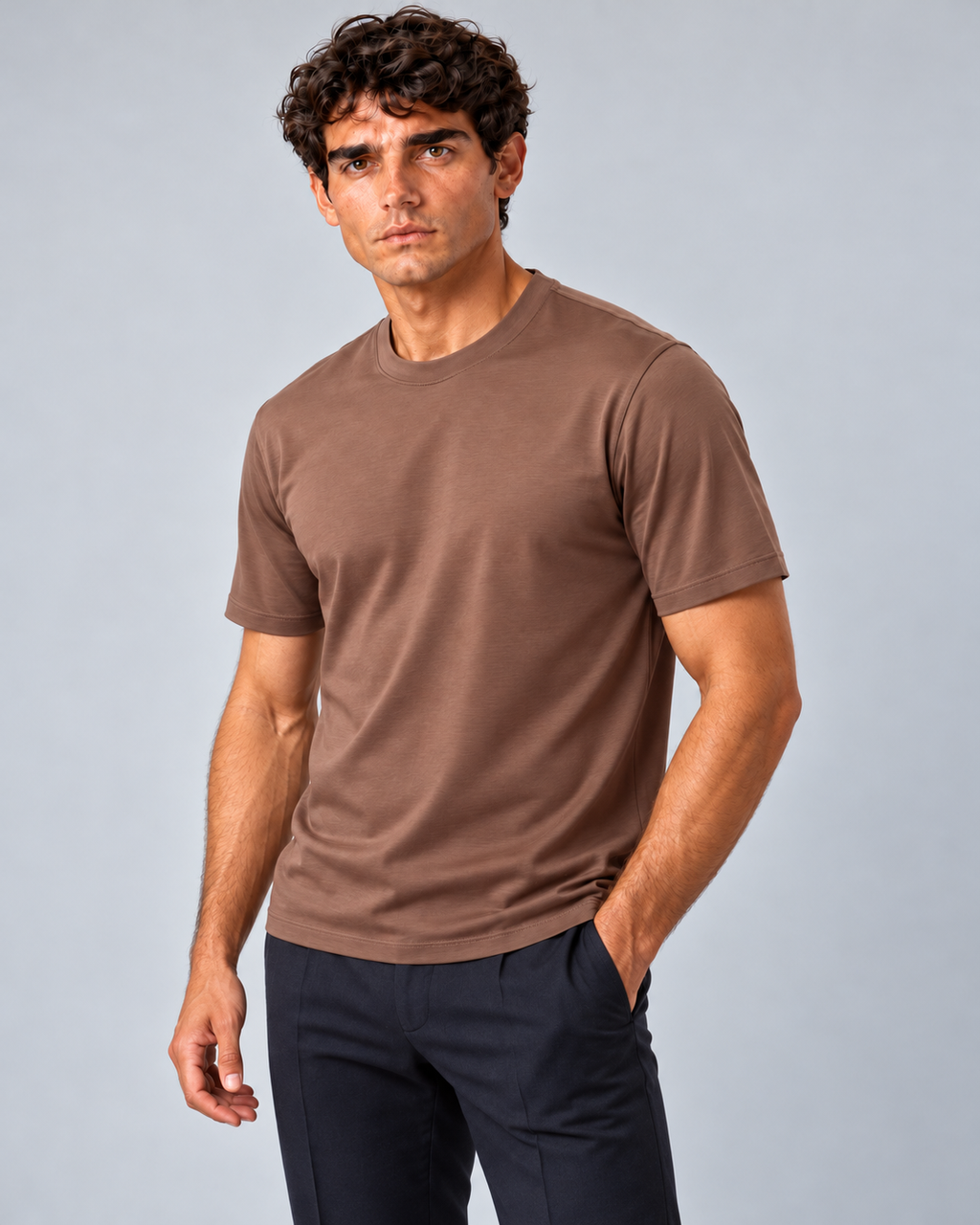 T shirt in filo di scozia caramello