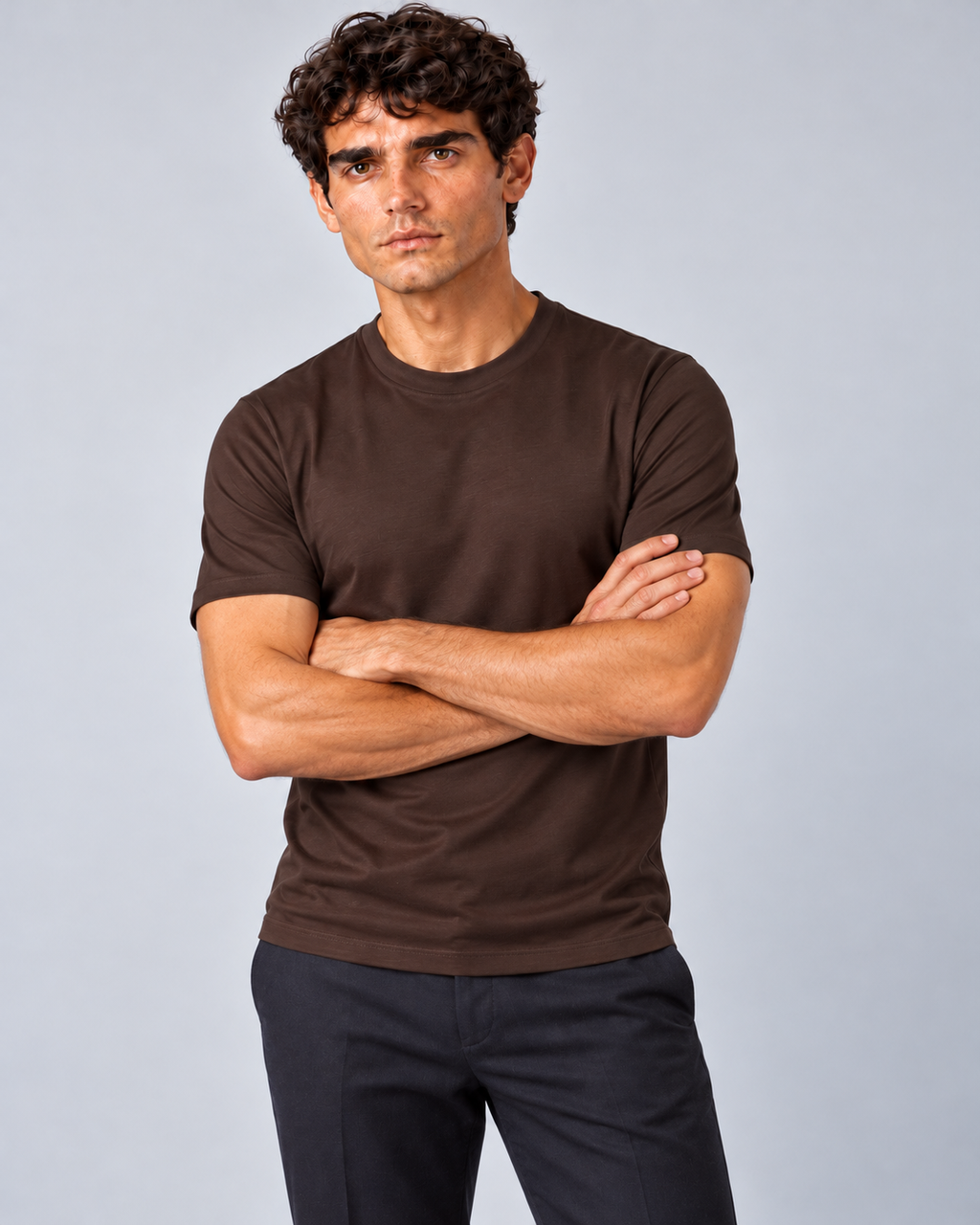 T shirt in filo di scozia marrone