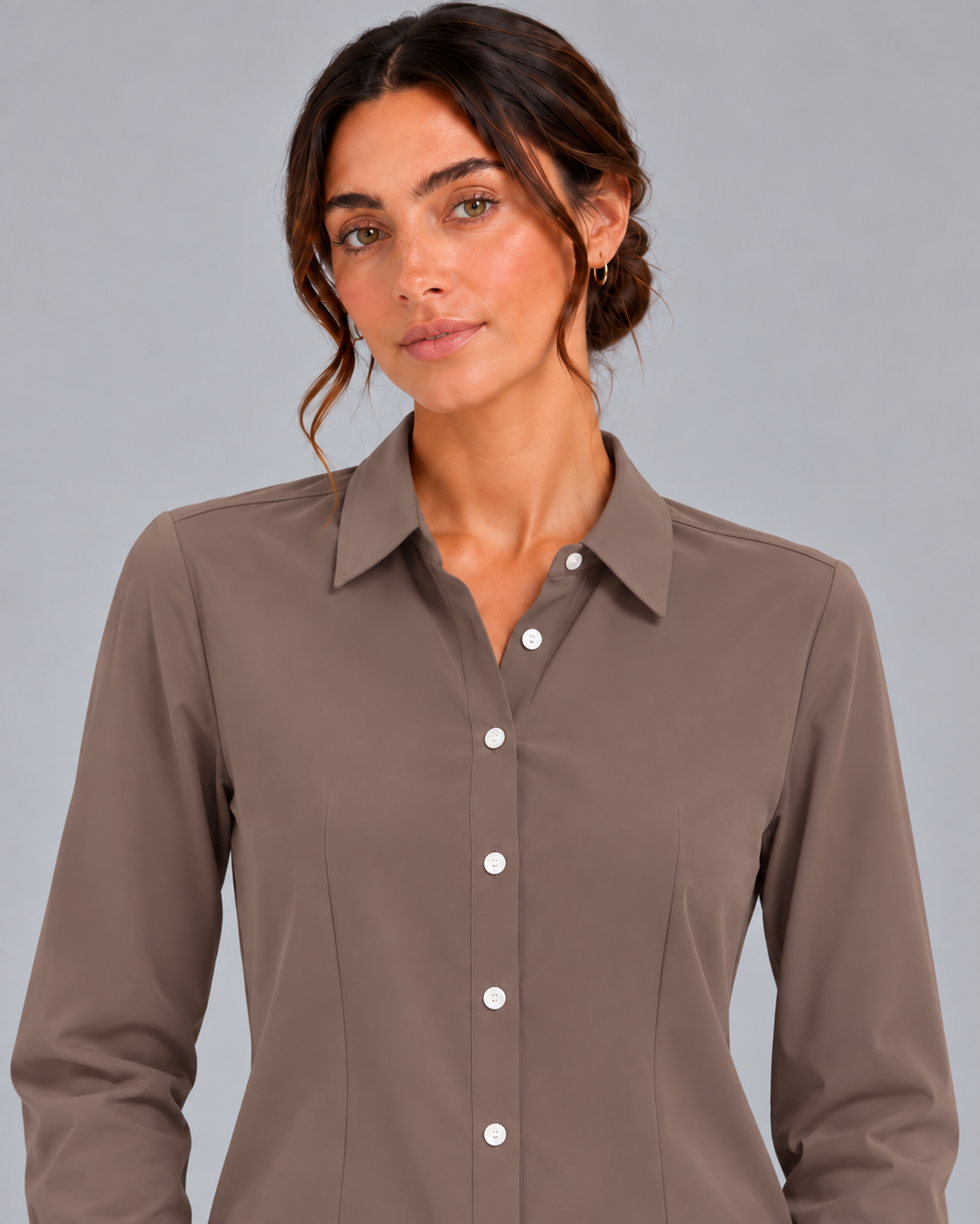 Camicia costa non stiro marrone