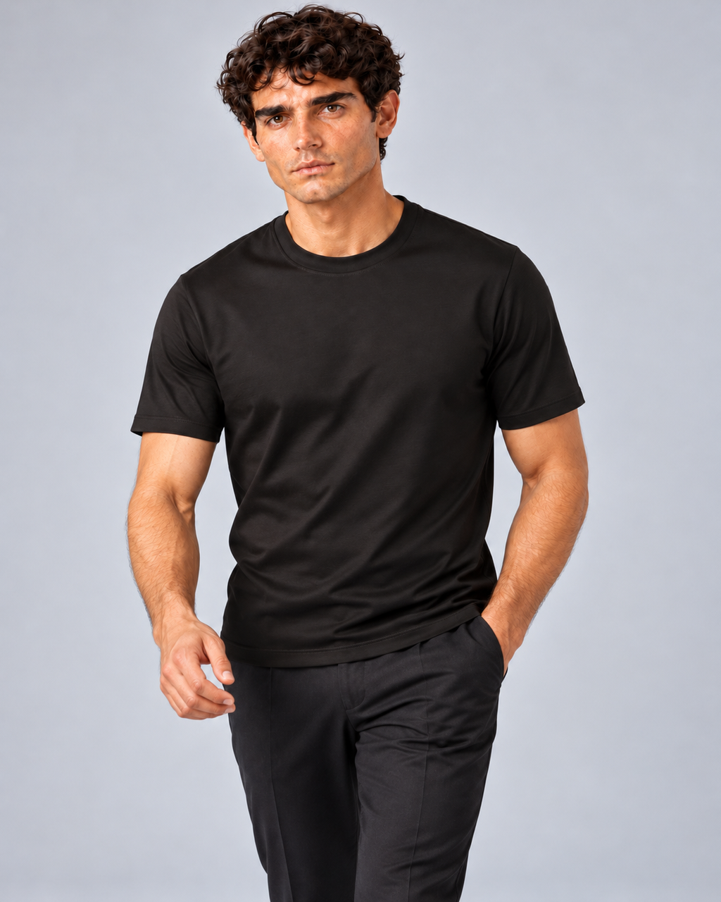 T shirt in filo di scozia nero