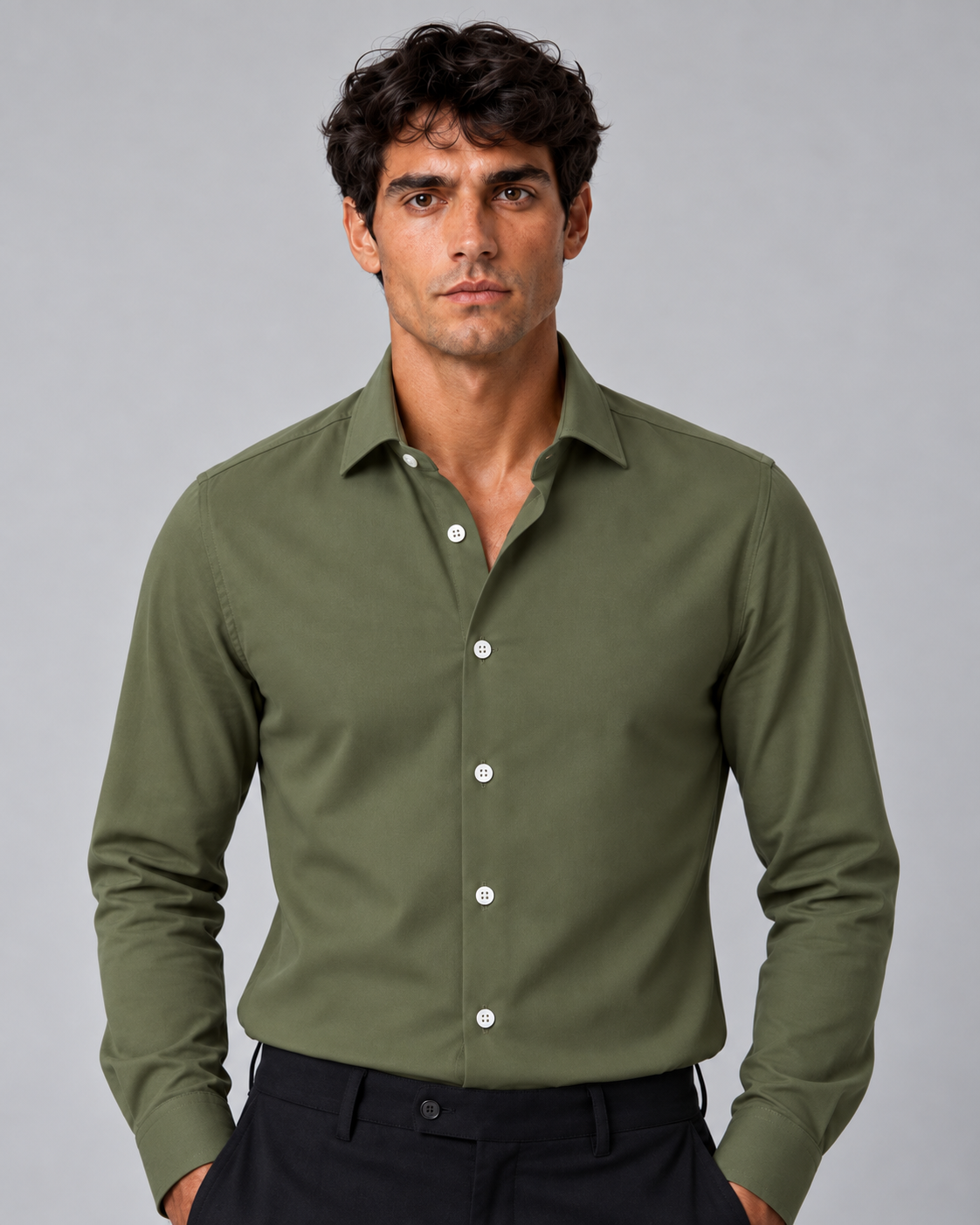 Camicia verde Militare non stiro