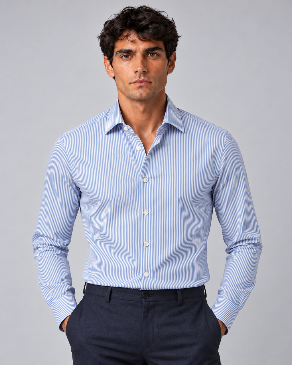 Camicia righe bianco/azzurro non stiro