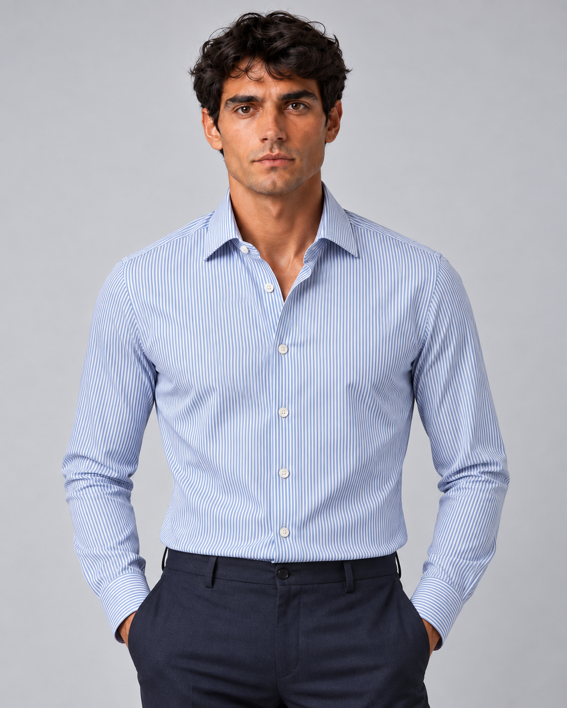 Camicia righe bianco/azzurro non stiro