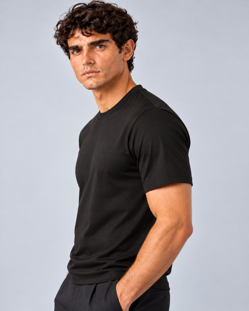 T shirt in filo di scozia nero