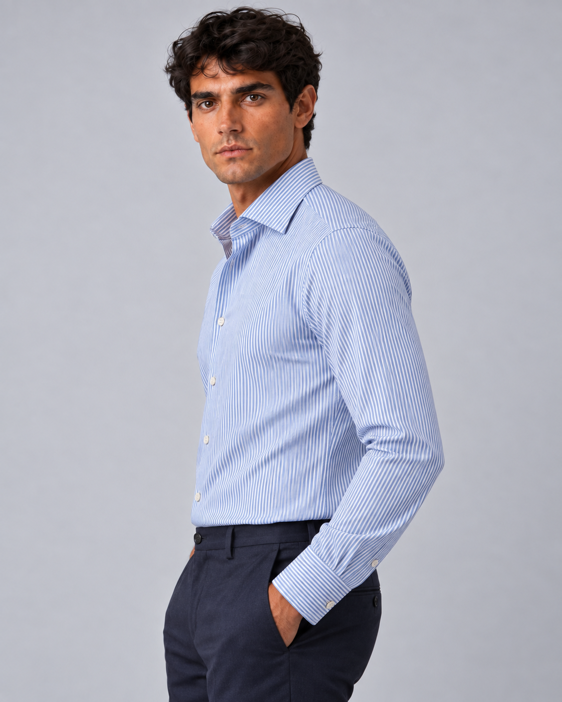 Camicia righe bianco/azzurro non stiro