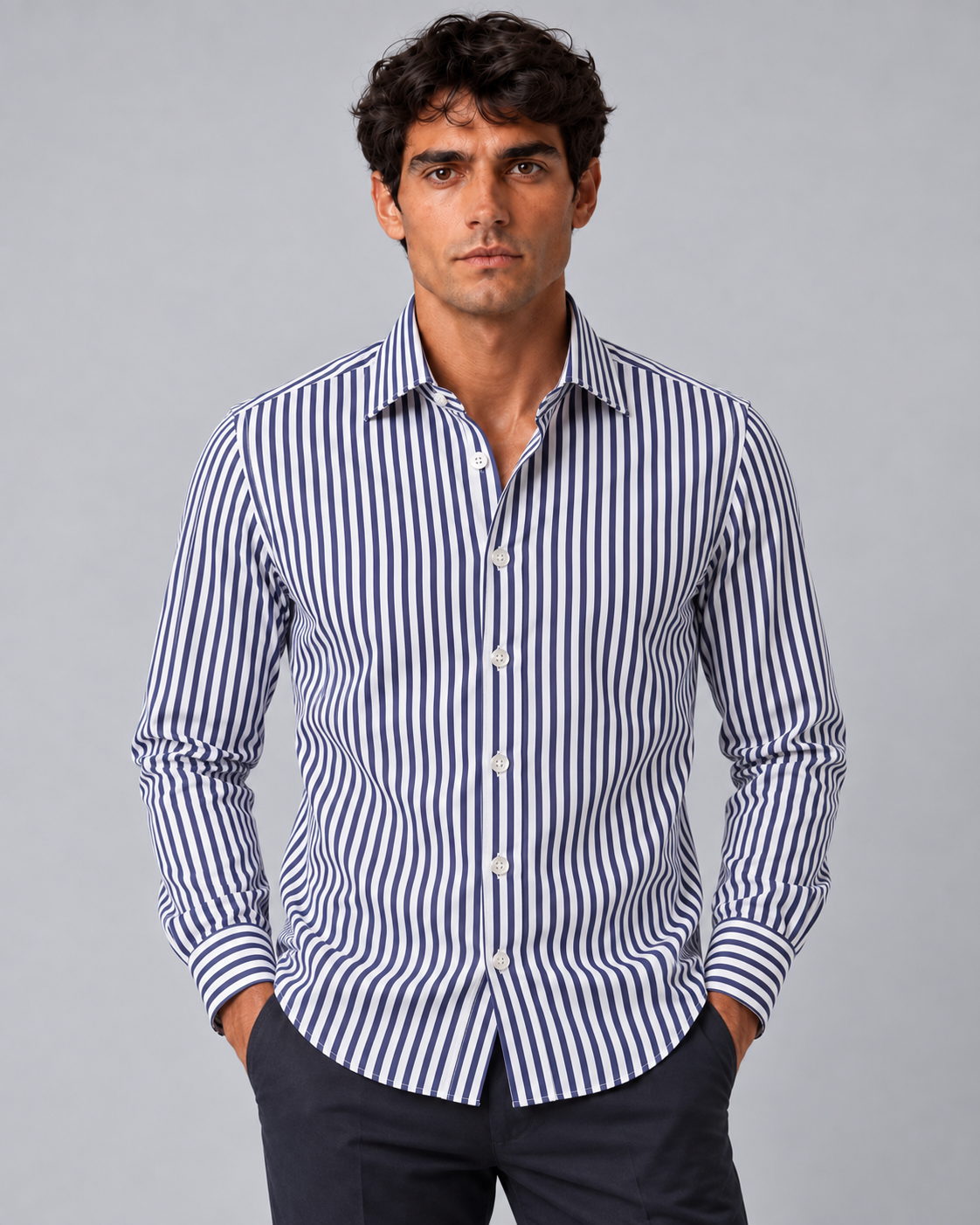 Camicia non stiro righe blu/bianco