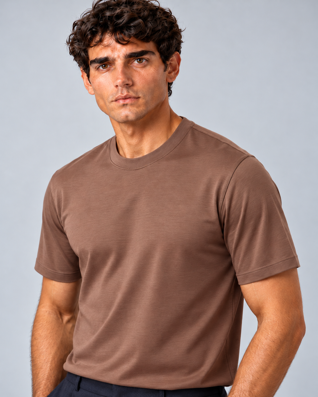 T shirt in filo di scozia caramello