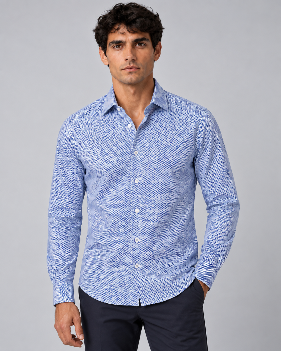 Camicia fantasia azzurra non stiro