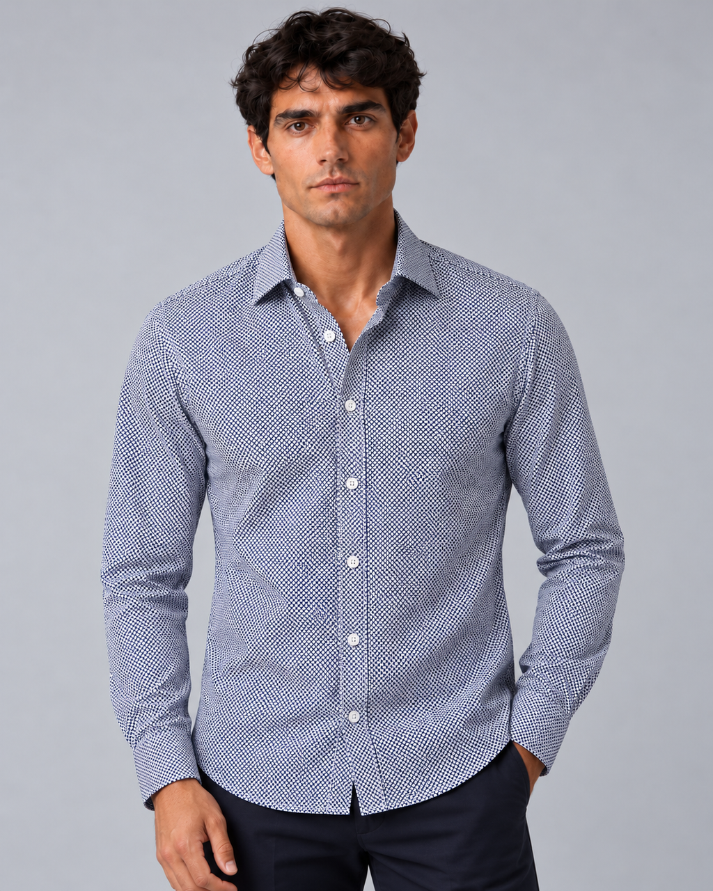 Camicia fantasy blu non stiro