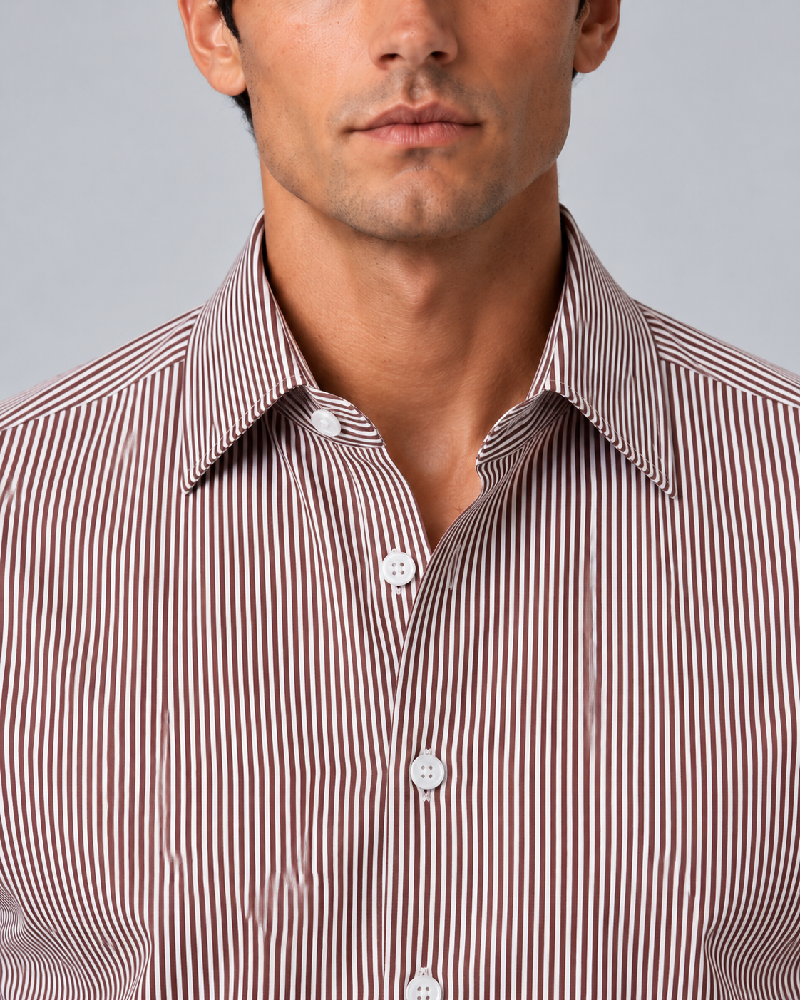 Camicia riga marrone/bianco non stiro
