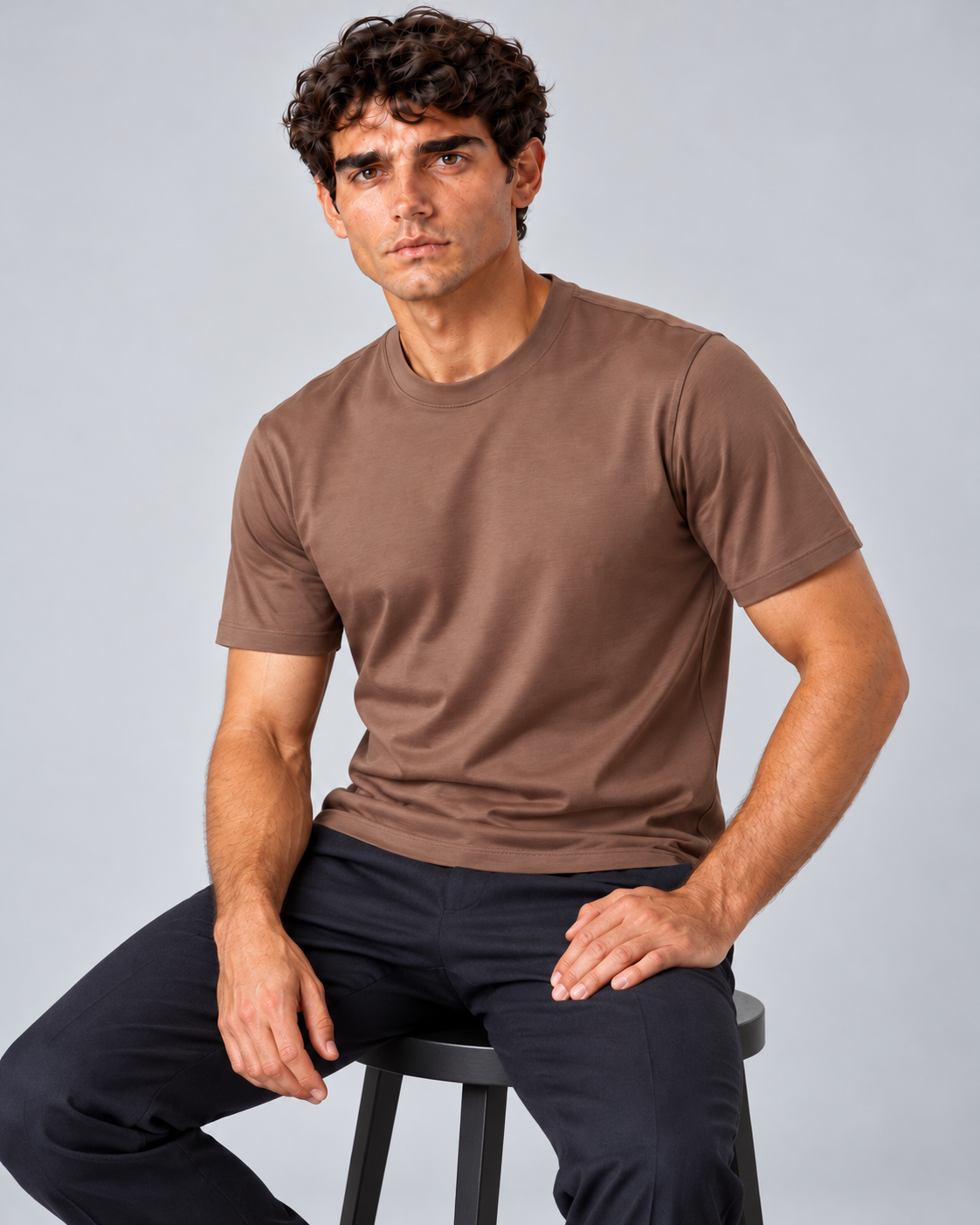 T shirt in filo di scozia caramello