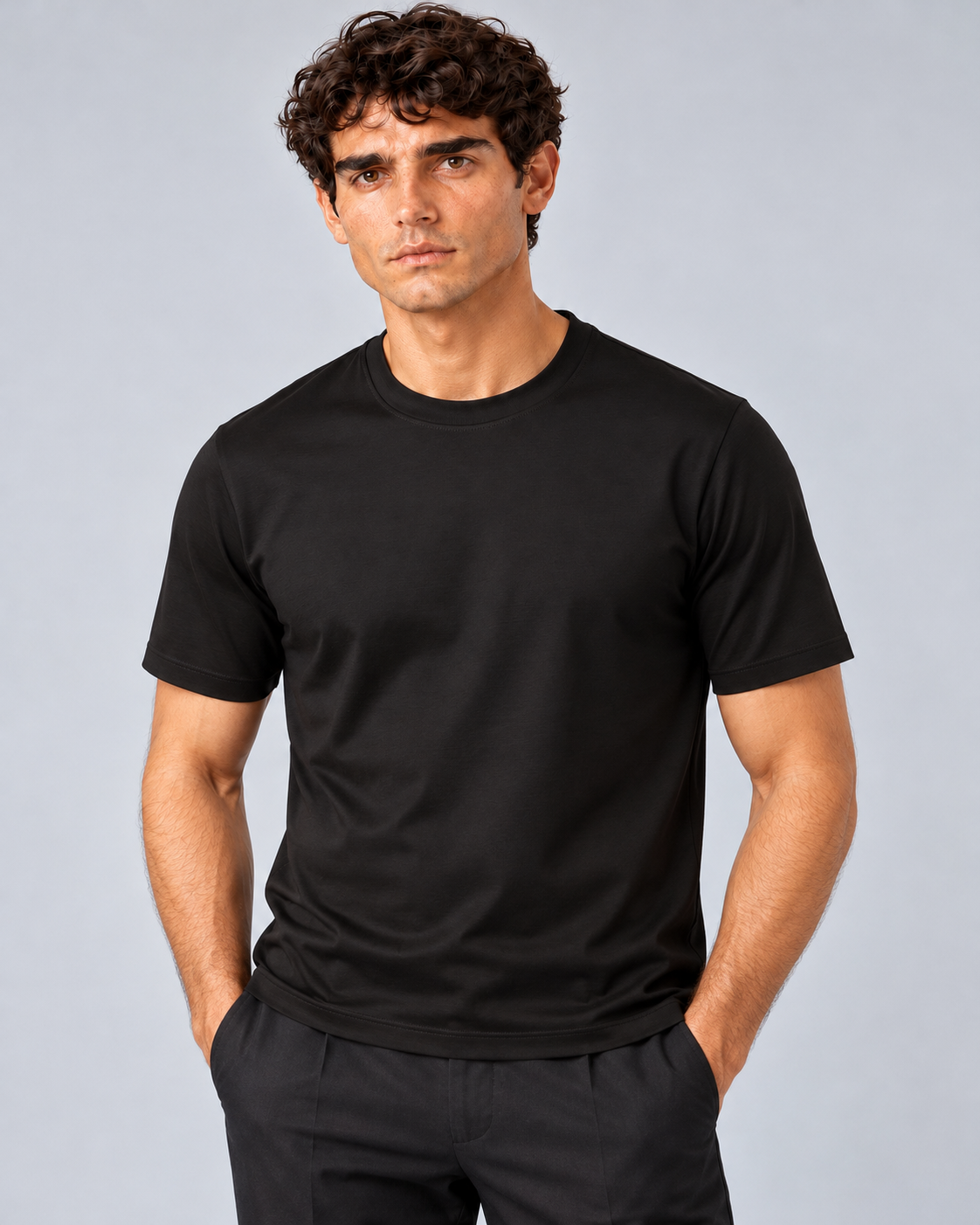 T shirt in filo di scozia nero