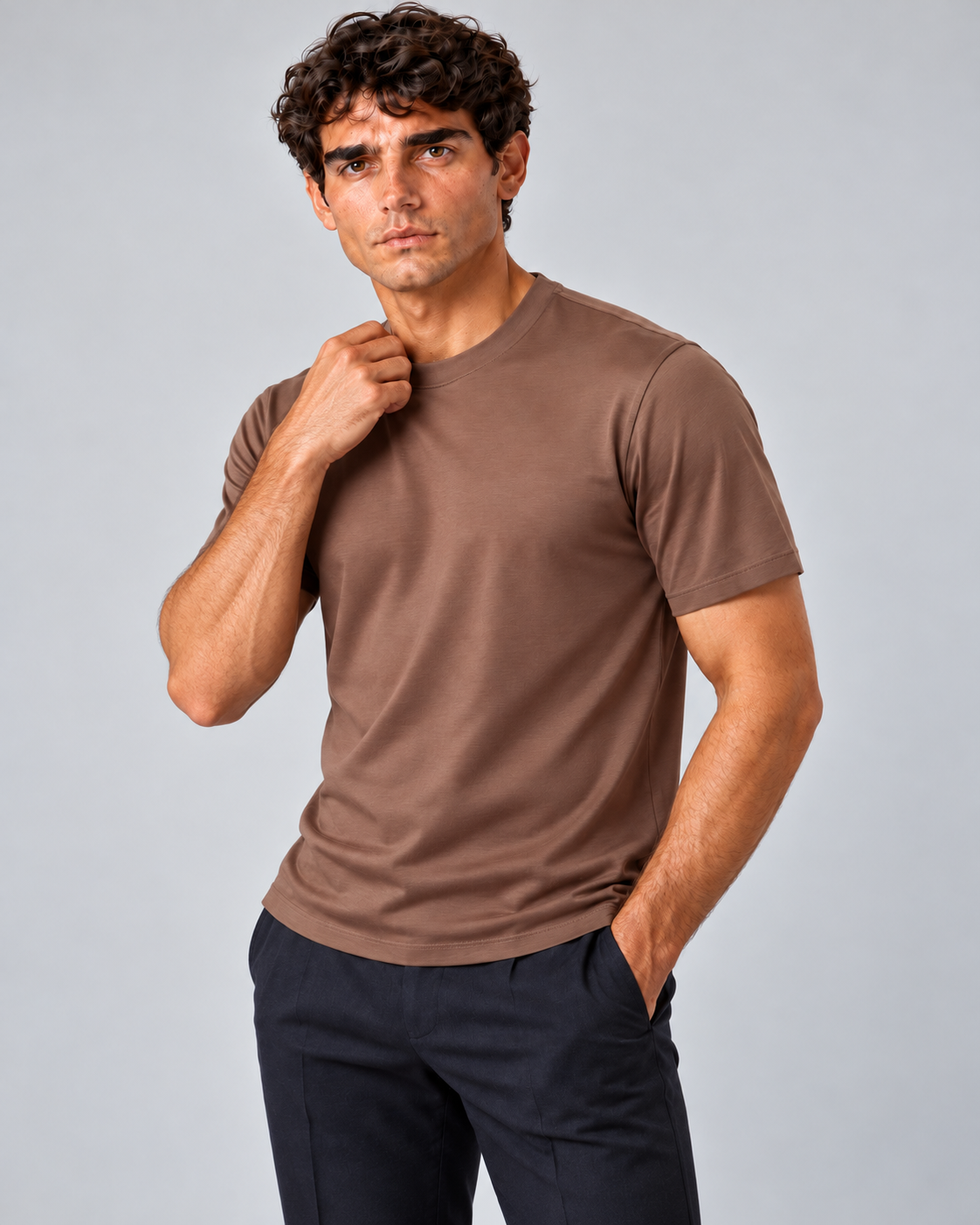 T shirt in filo di scozia caramello