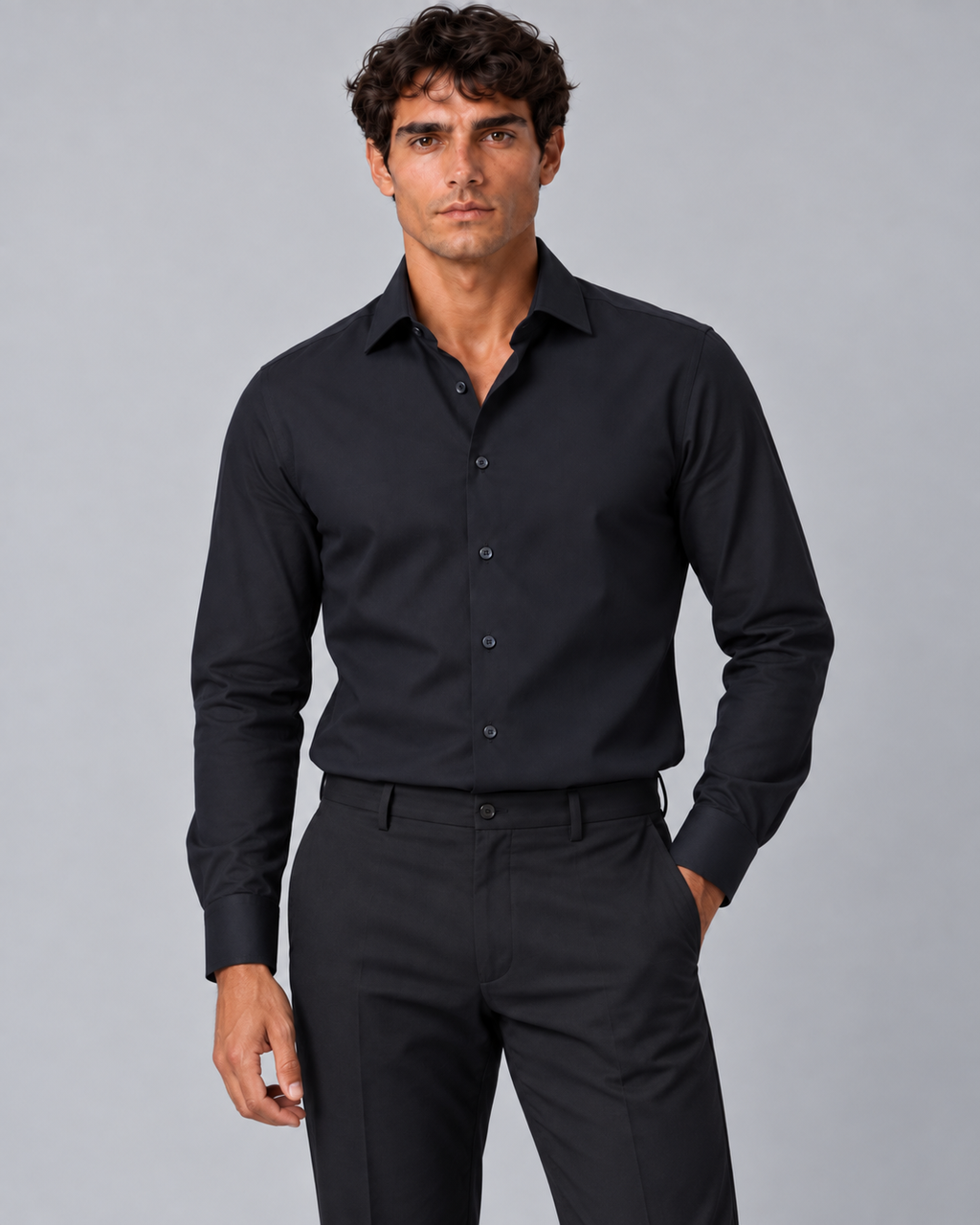 Camicia uomo non stiro nero slim