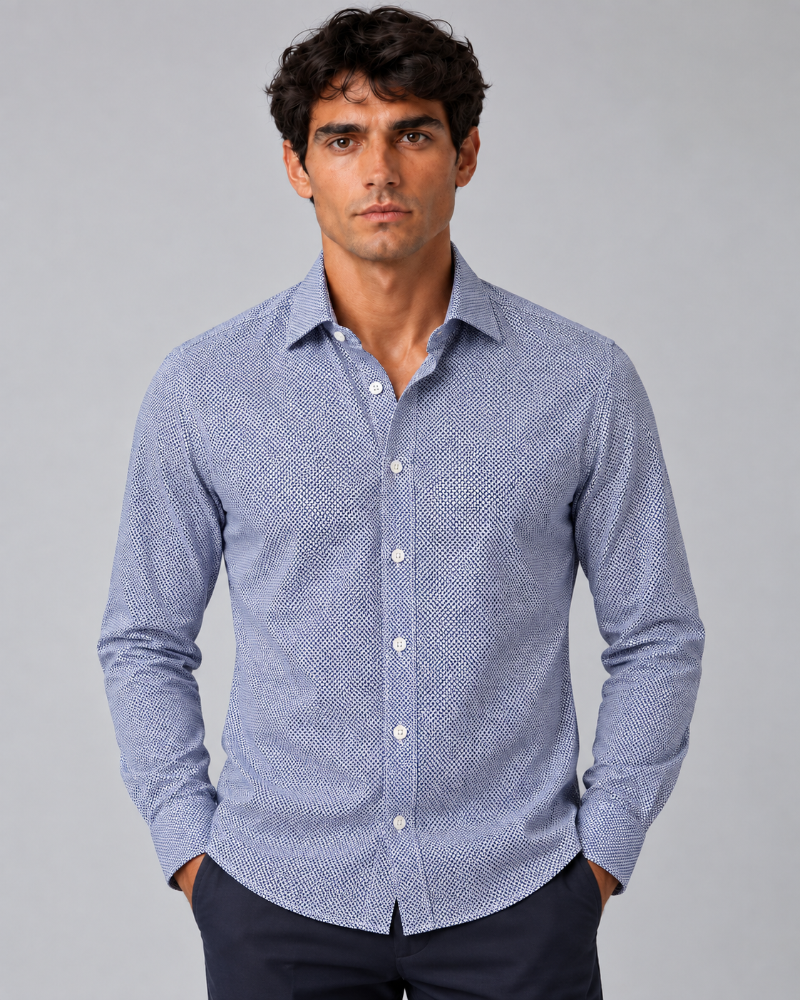 Camicia fantasy blu non stiro