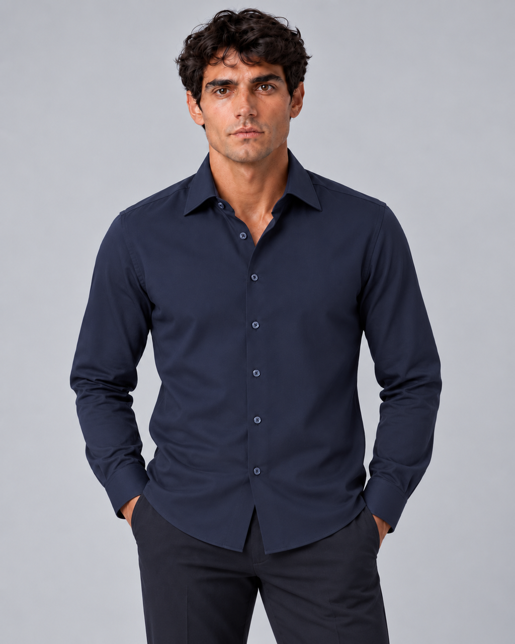 Camicia blu non stiro regular