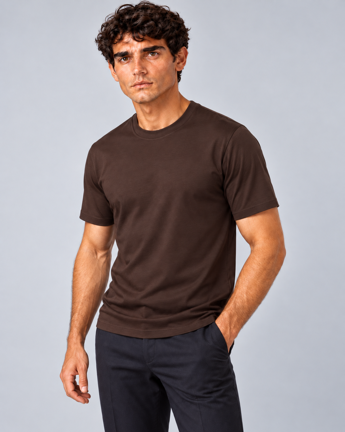 T shirt in filo di scozia marrone