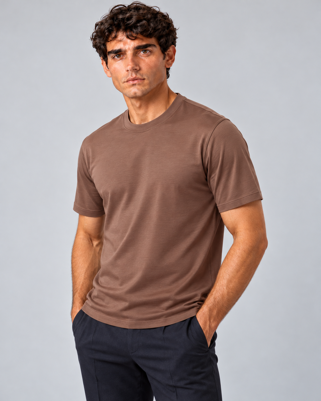 T shirt in filo di scozia caramello