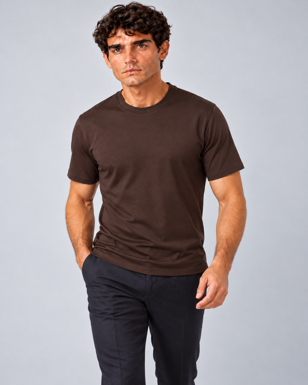 T shirt in filo di scozia marrone